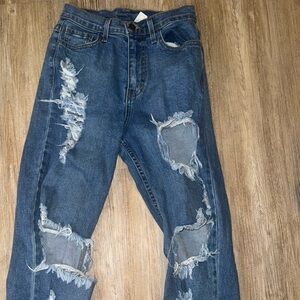 Distressed Mom Blue Jeans